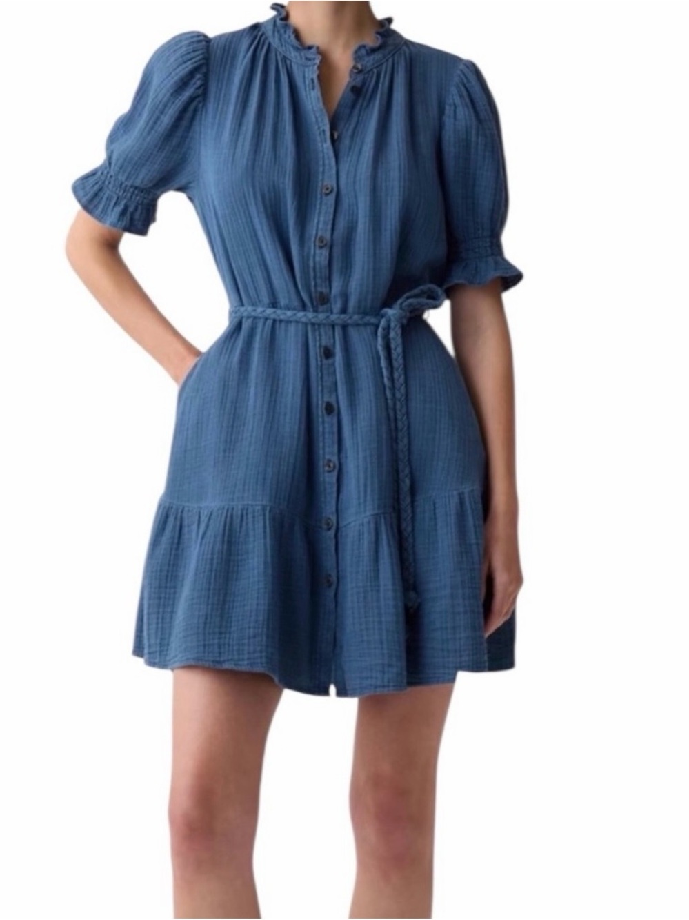 Gap Crinkle Gauze Blue Denim Mini Dress Size Small New
